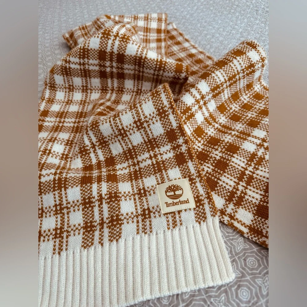 Timberland Tan & Cream Checkered Plaid Scarf NWOT